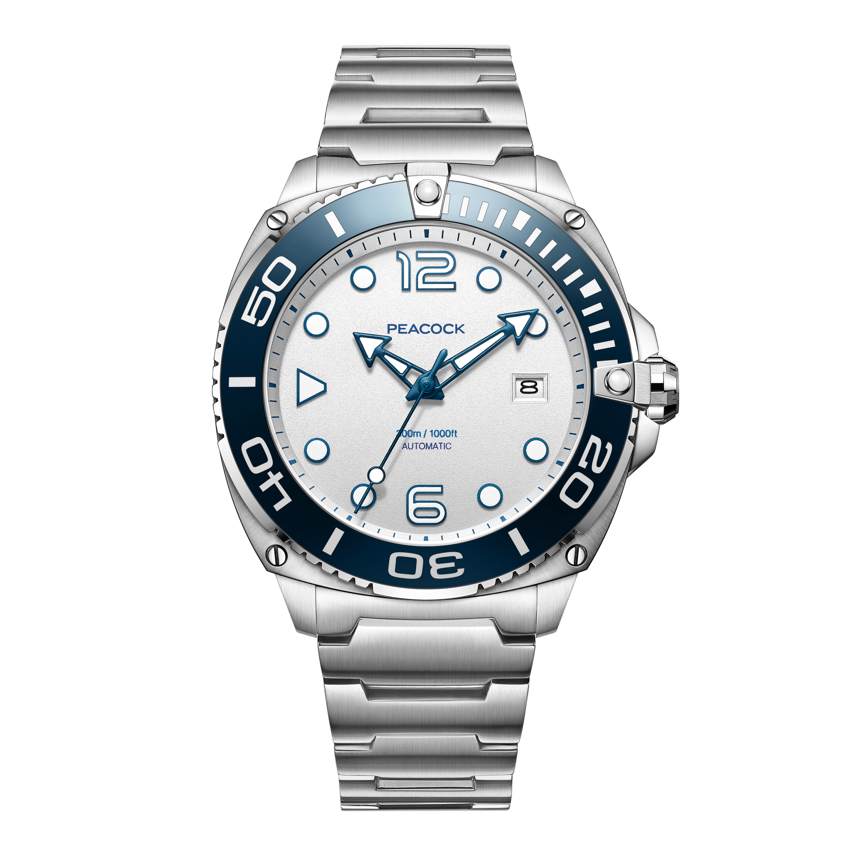PEACOCK Just Dive Automatic Waterproof Watch White