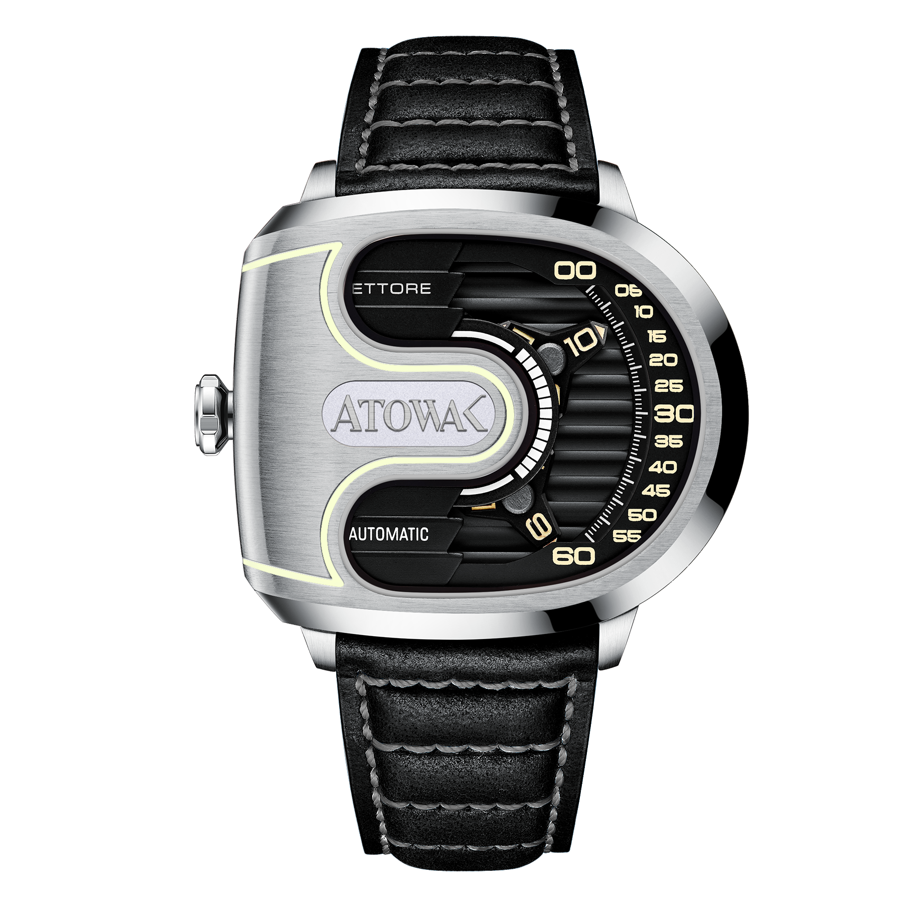 Atowak Ettore Drift 4-Arm Wandering Hour Silver Black