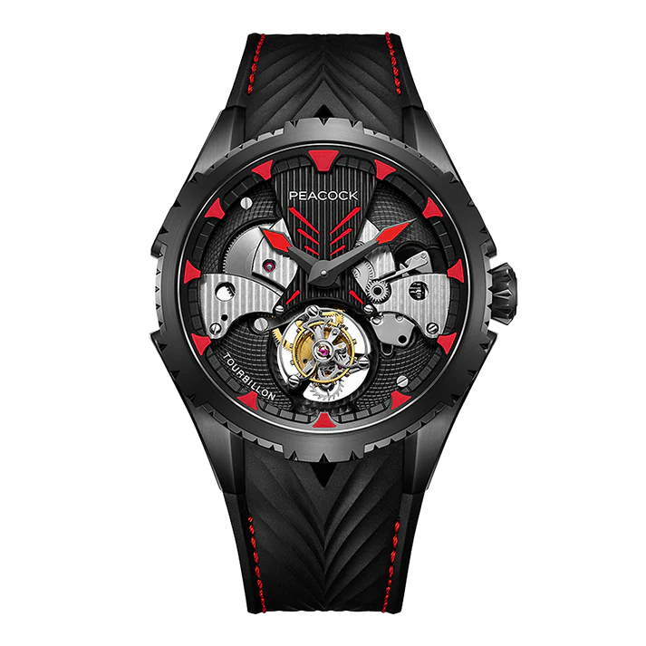 Peacock Plume Warrior Center Axis Tourbillon Watch Red