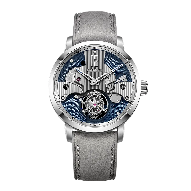 Peacock Witness Hand-Made Guilloché Tourbillon Watch Sky Blue
