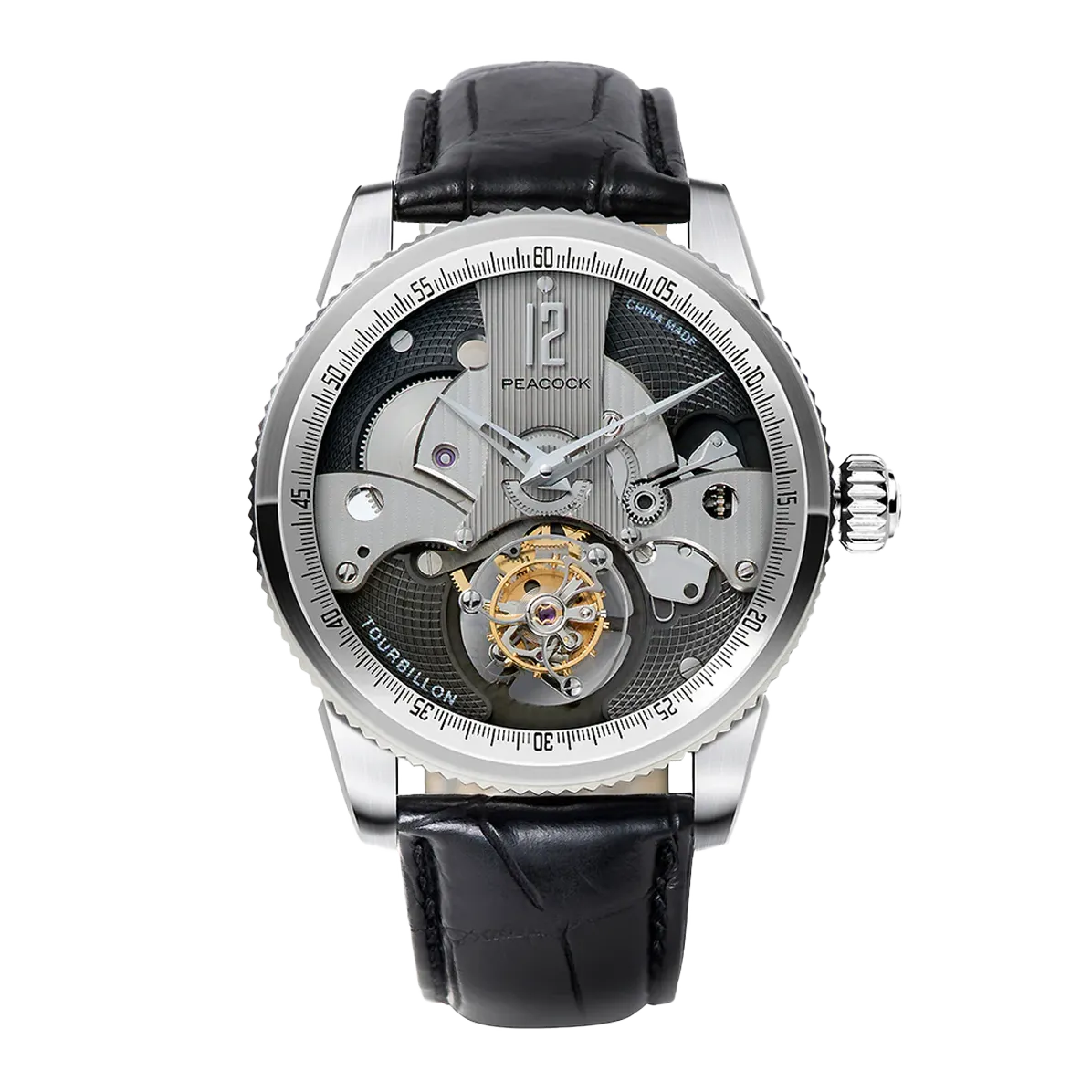 Peacock Witness Off-center Tourbillon Watch Silver