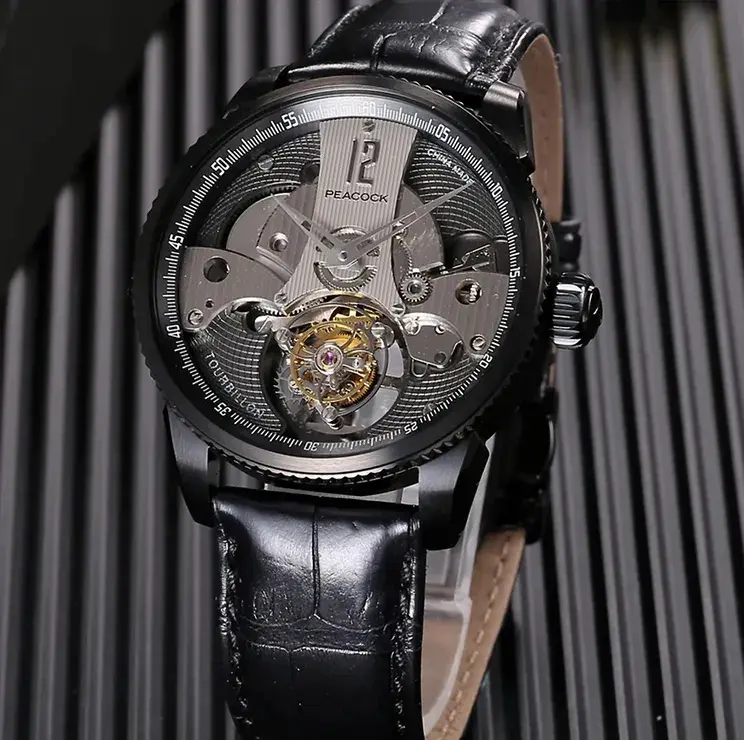 Peacock Witness Off-center Tourbillon Watch Black