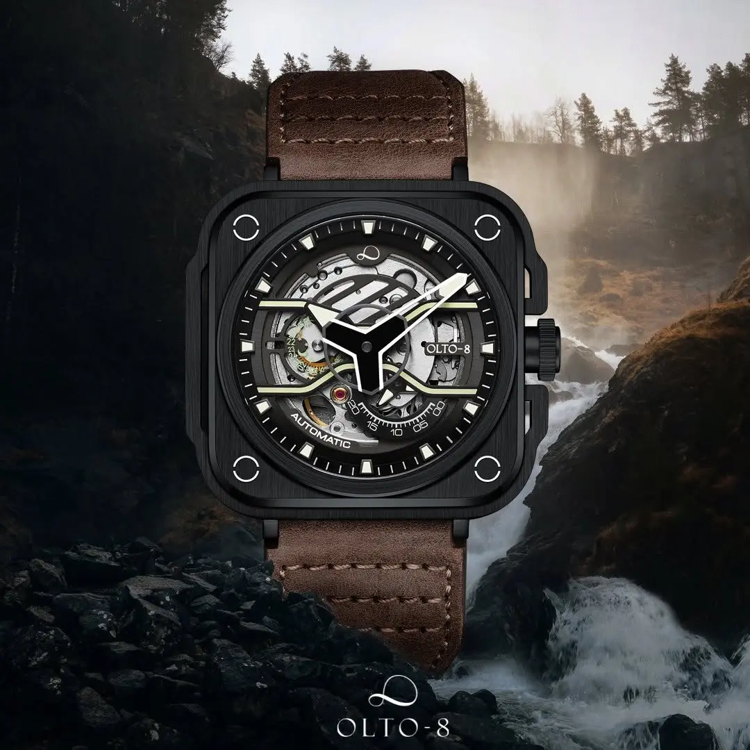 OLTO-8 IRON-EX Square Skeleton Automatic Watch Brown