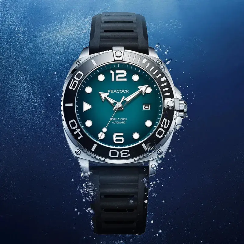 Peacock Just Dive Automatic Waterproof Watch Green