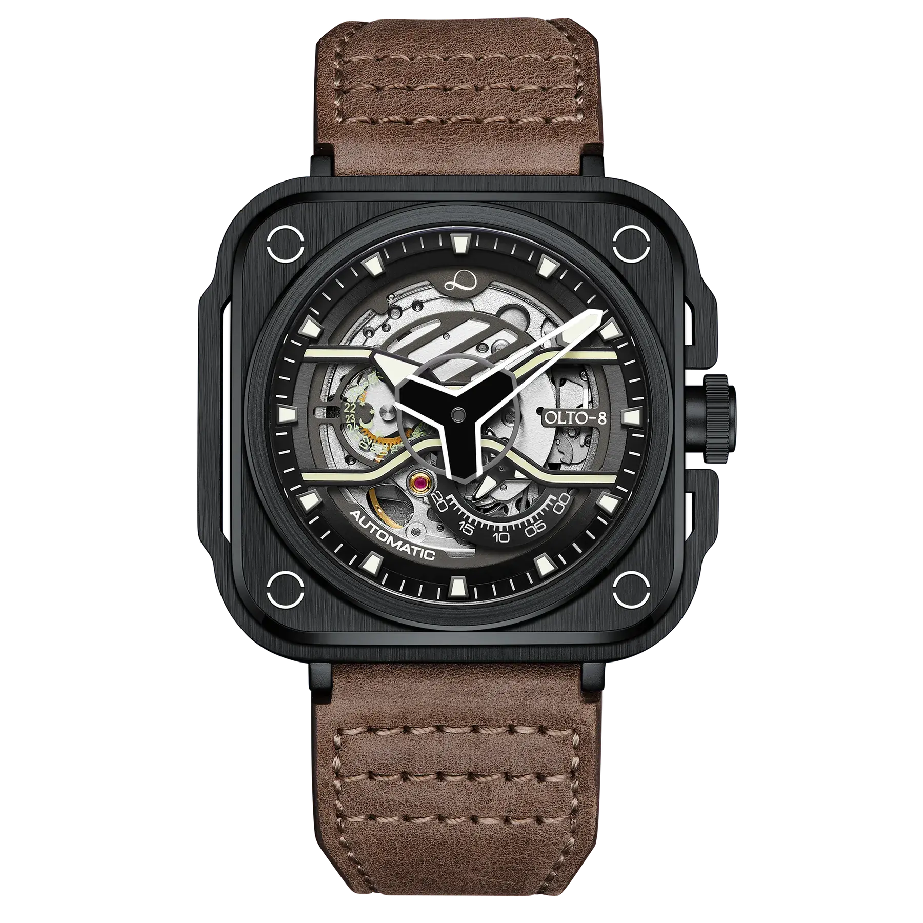  OLTO-8 IRON-EX Square Skeleton Automatic Watch Brown