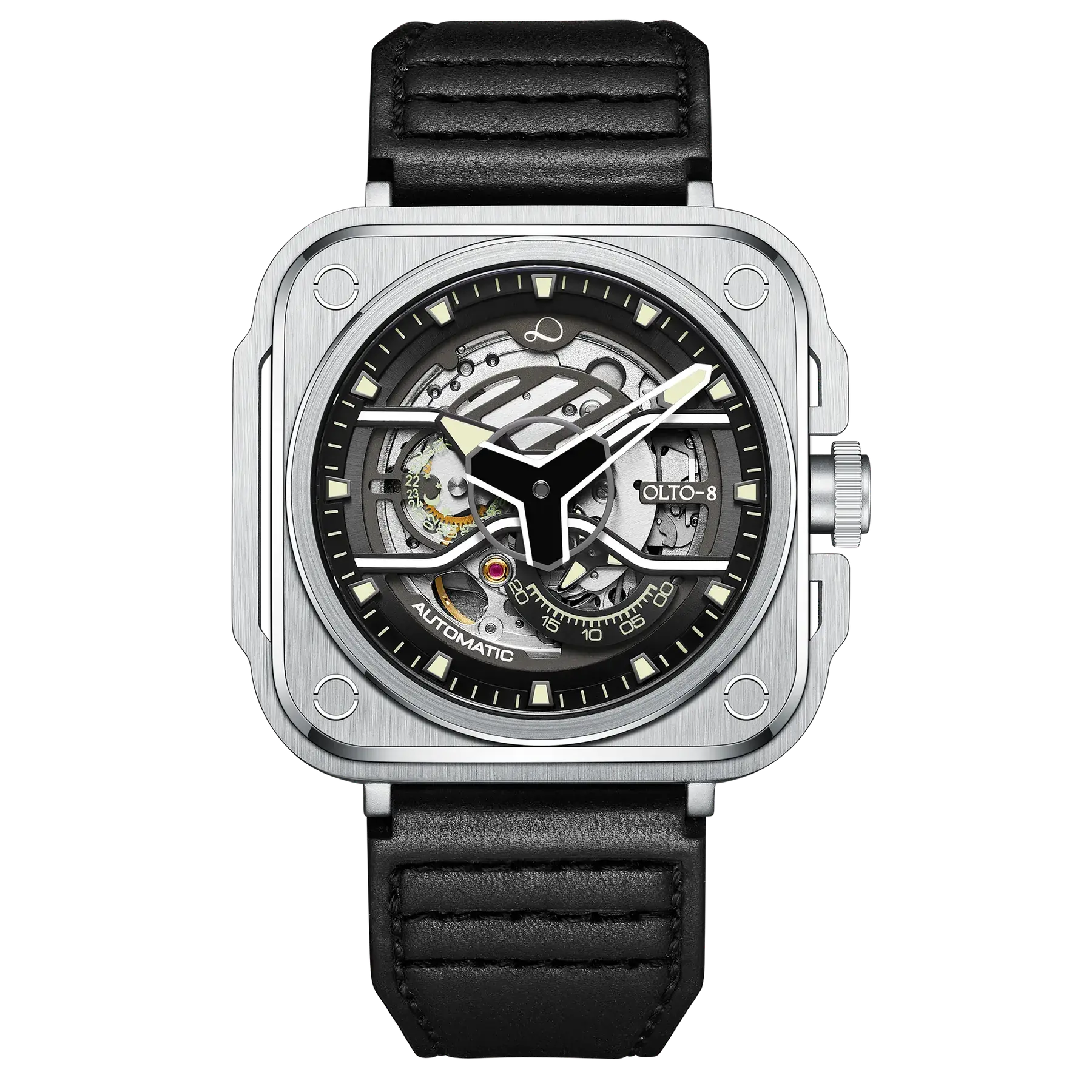 OLTO-8 IRON-EX Square Skeleton Automatic Watch Silver