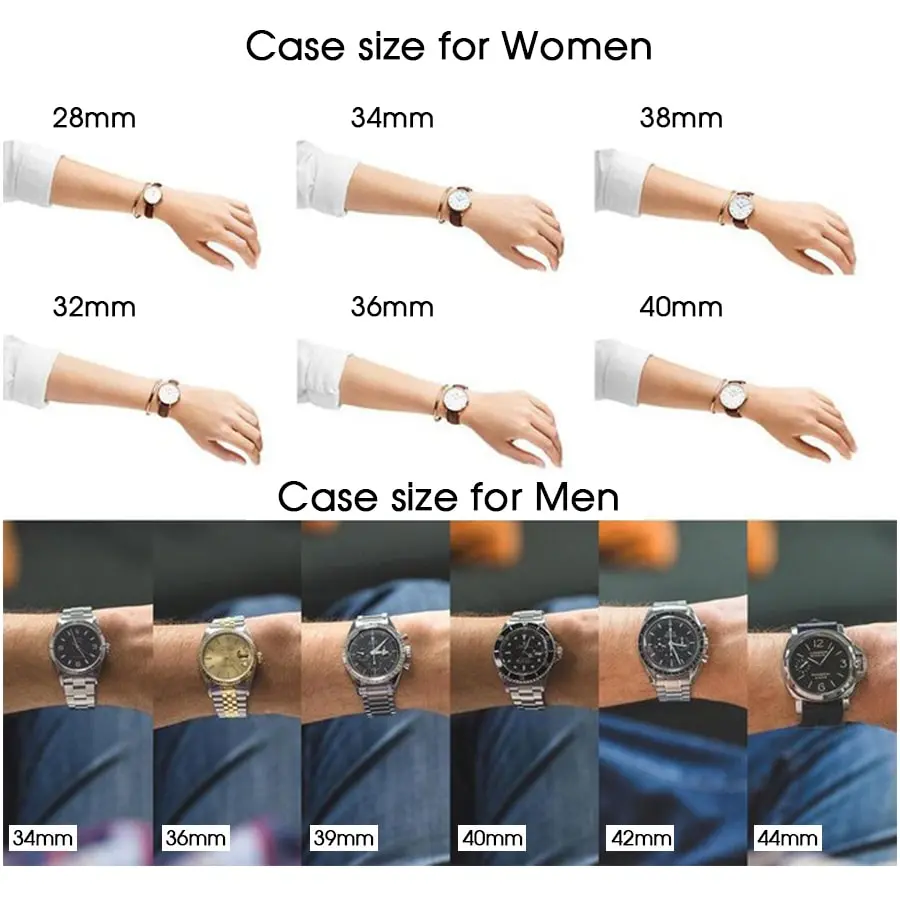 Tuỳ vào dòng đồng hồ và sở thích bạn có thể chọn size đồng hồ phù hợp