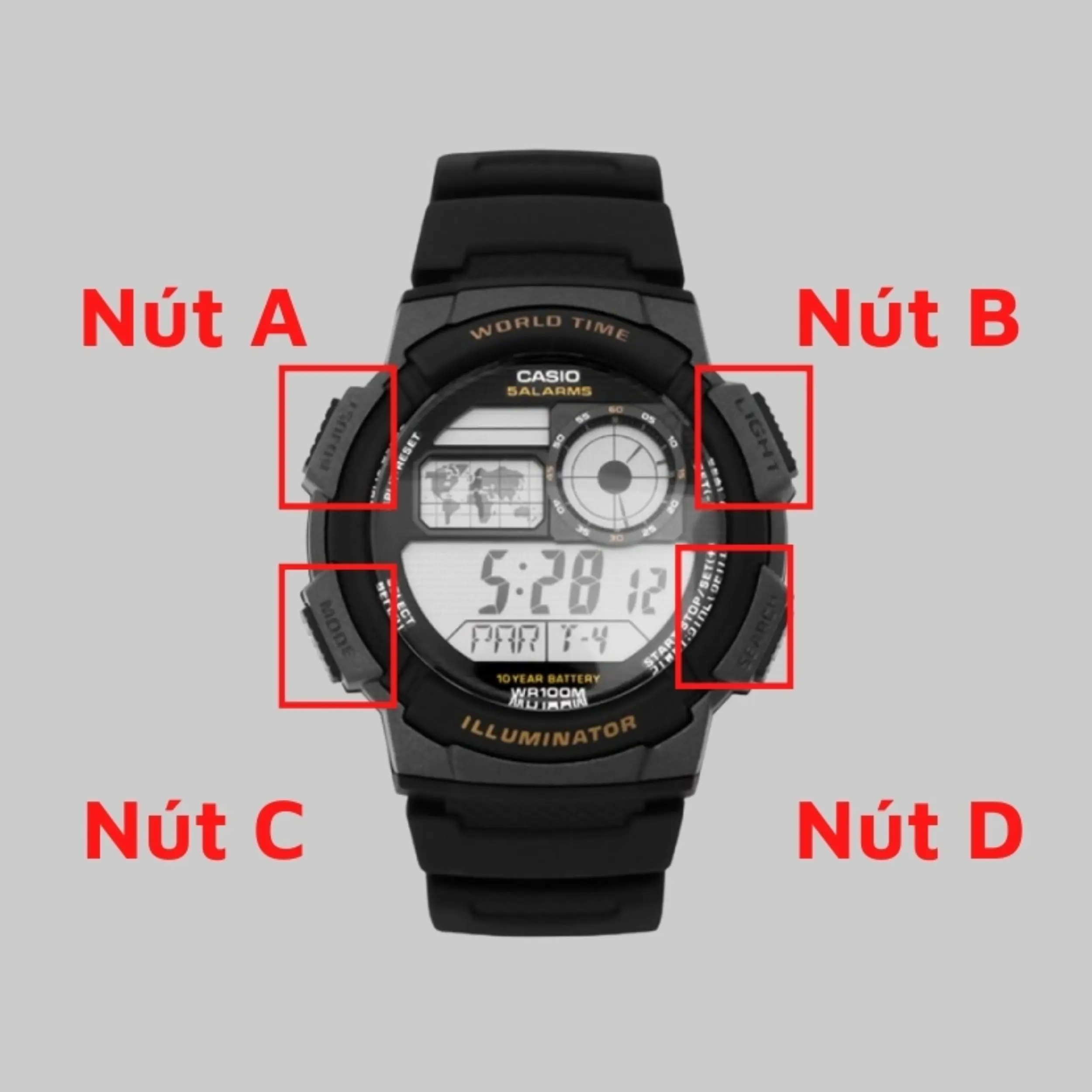 Cấu tạo nút bấm cơ bản trên đồng hồ Casio