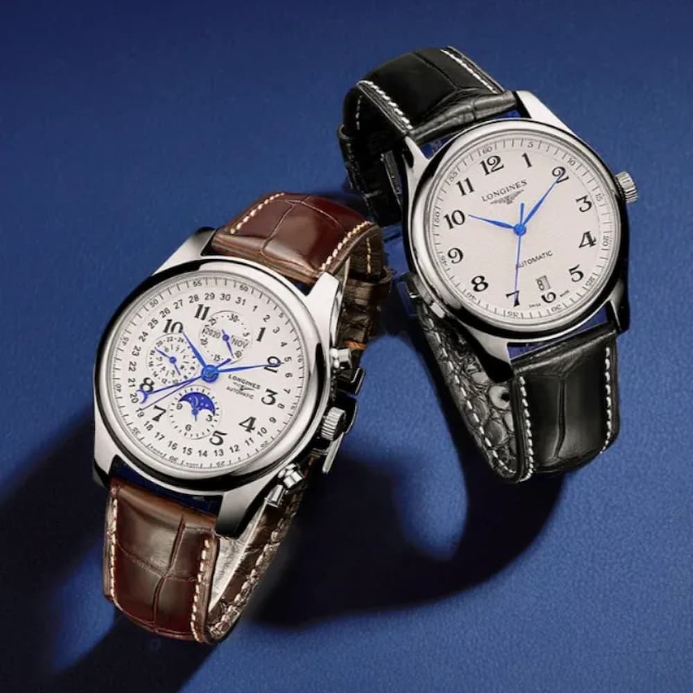 Longines sử dụng dây da thật hoặc da cá sấu mang lại trải nghiệm đeo sang trọng và mềm mại